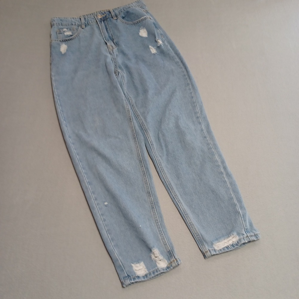 SHEIN Jeans Womens 6 Light Blue Distressed Ripped‎ High Waist Mom Tapered Denim